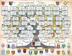 Anonymizovaná ukázka rodokmenu – vývodu z 64 předků